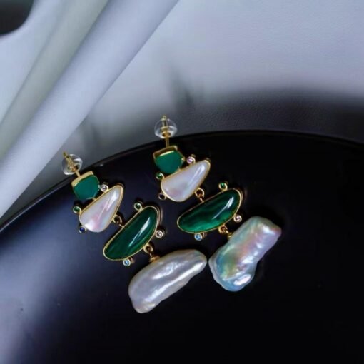 Natural Malachite Drop Earrings sterling silver|Vivid Green Malachite Jewelry|Statement Green Drop Earrings Real|Charm Pearl Earrings - Image 2