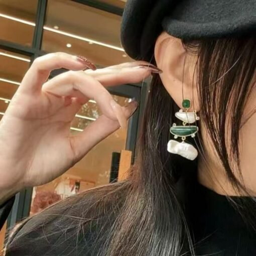 Natural Malachite Drop Earrings sterling silver|Vivid Green Malachite Jewelry|Statement Green Drop Earrings Real|Charm Pearl Earrings - Image 4
