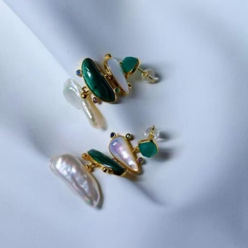 Natural Malachite Drop Earrings sterling silver|Vivid Green Malachite Jewelry|Statement Green Drop Earrings Real|Charm Pearl Earrings - Image 8