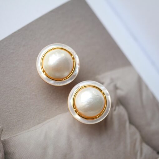 Natural Mabe pearl Studs Earrings|Charm Mabe Pearl Jewelry|Statement gemstone Studs Earrings|Real Mabe Pearl stud|Perfect Anniversary Gift - Image 3