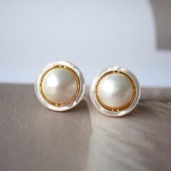 Natural Mabe pearl Studs Earrings|Charm Mabe Pearl Jewelry|Statement gemstone Studs Earrings|Real Mabe Pearl stud|Perfect Anniversary Gift