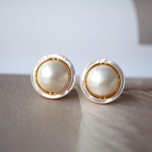 Natural Mabe pearl Studs Earrings|Charm Mabe Pearl Jewelry|Statement gemstone Studs Earrings|Real Mabe Pearl stud|Perfect Anniversary Gift