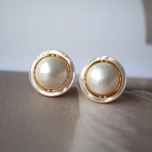 Natural Mabe pearl Studs Earrings|Charm Mabe Pearl Jewelry|Statement gemstone Studs Earrings|Real Mabe Pearl stud|Perfect Anniversary Gift - Image 7