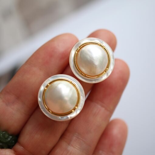 Natural Mabe pearl Studs Earrings|Charm Mabe Pearl Jewelry|Statement gemstone Studs Earrings|Real Mabe Pearl stud|Perfect Anniversary Gift - Image 6