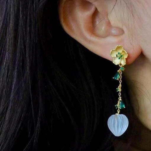 Natural Quartz with Green zircon Teardrop Earrings silver/Unique Chunky Quartz Drop Earrings Women/Art Deco Vintage Quartz Earrings Gold - Image 4