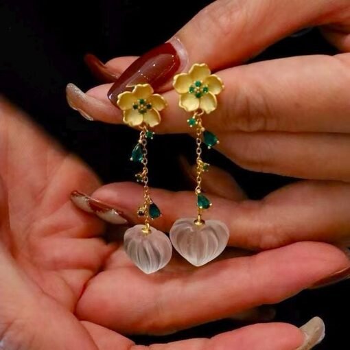 Natural Quartz with Green zircon Teardrop Earrings silver/Unique Chunky Quartz Drop Earrings Women/Art Deco Vintage Quartz Earrings Gold - Image 3