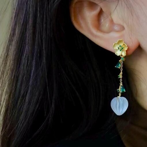 Natural Quartz with Green zircon Teardrop Earrings silver/Unique Chunky Quartz Drop Earrings Women/Art Deco Vintage Quartz Earrings Gold - Image 8