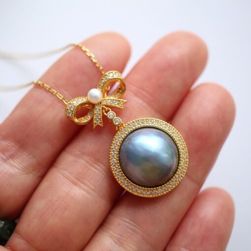 Unique Natural Mabe Pearl Pendant Sterling Silver|One of a kind PendantStatement Pearl Pendant|Halo pearl pendant|Perfect Anniversary Gift - Image 3