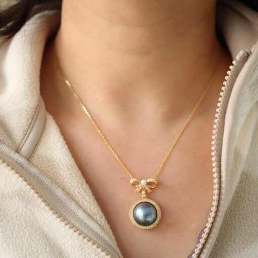 Unique Natural Mabe Pearl Pendant Sterling Silver|One of a kind PendantStatement Pearl Pendant|Halo pearl pendant|Perfect Anniversary Gift - Image 4