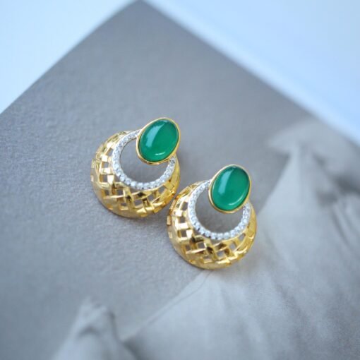 Natural Chrysoprase Stud Earring Gold plated silver|Unique Chrysoprase Stud Earrings WomenVintage Gemstone earrings SilverMothers day gift - Image 3