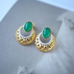 Natural Chrysoprase Stud Earring Gold plated silver|Unique Chrysoprase Stud Earrings WomenVintage Gemstone earrings SilverMothers day gift