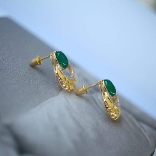 Natural Chrysoprase Stud Earring Gold plated silver|Unique Chrysoprase Stud Earrings WomenVintage Gemstone earrings SilverMothers day gift - Image 6