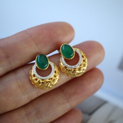 Natural Chrysoprase Stud Earring Gold plated silver|Unique Chrysoprase Stud Earrings WomenVintage Gemstone earrings SilverMothers day gift - Image 8