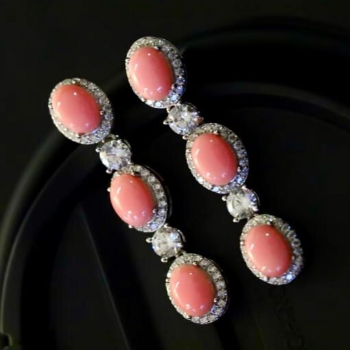 Natural Pink Queen Conch Shell drop earring silver|Art Deco Vintage Untreated Pink Gemstone Jewelry|Unique White Zircon Earring Women - Image 6