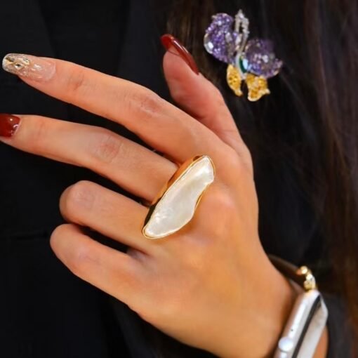 Natural Big Baroque Pearl Ring Silver|Minimalist Simple Pearl ring gold Women|Statement Pearl ring|Unqiue June Birthstone Pearl ring - Image 7