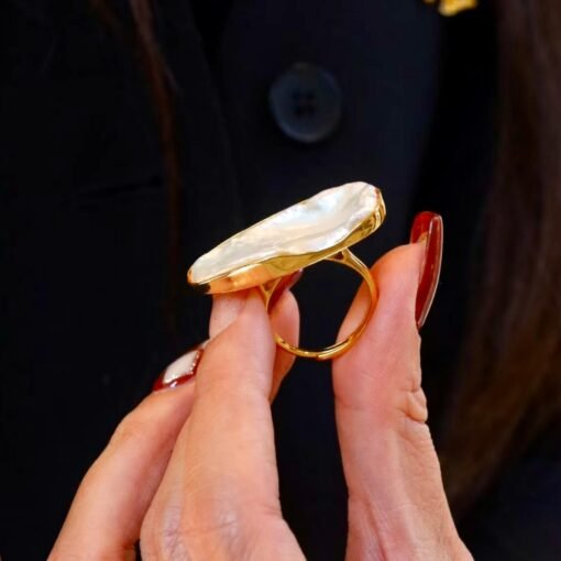 Natural Big Baroque Pearl Ring Silver|Minimalist Simple Pearl ring gold Women|Statement Pearl ring|Unqiue June Birthstone Pearl ring - Image 4