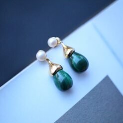 Natural Malachite Drop Earrings 925 Silver/Dainty Malachite With Pearl drop |Malachite Earrings|Green Earrings/Unique Earringsvintage drops
