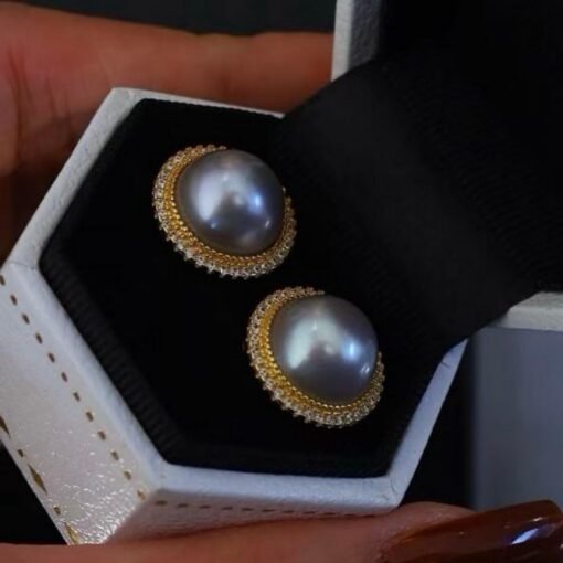 Natural Mabe Pearl Studs with Zircon Sterling Sliver|Pearl Halo Zircon Stud|Statement Studs Earring|Real Pearl Stud|Perfect Anniversary Gift - Image 5