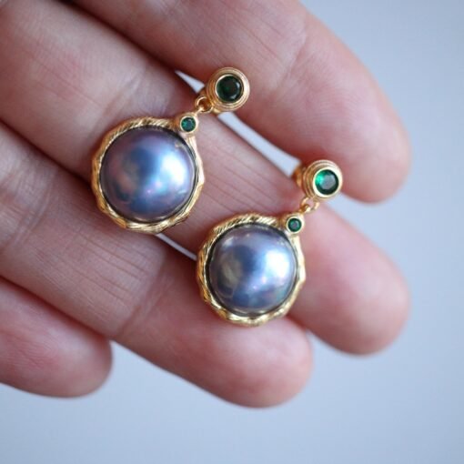 Natural Mabe Pearl Studs Earrings With s925 Silver|Mabe Pearl Jewelry|Dainty Grey Pearl Earrings|Real Mabe Pearl|Perfect Anniversary Gift - Image 3