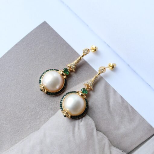 Natural Seawater Mabe Pearl Drop arrings s925 Silver|Vintage Bezel Mabe Pearl Earring|Unqiue Art Deco Pearl earring|Perfect wedding earrings - Image 7