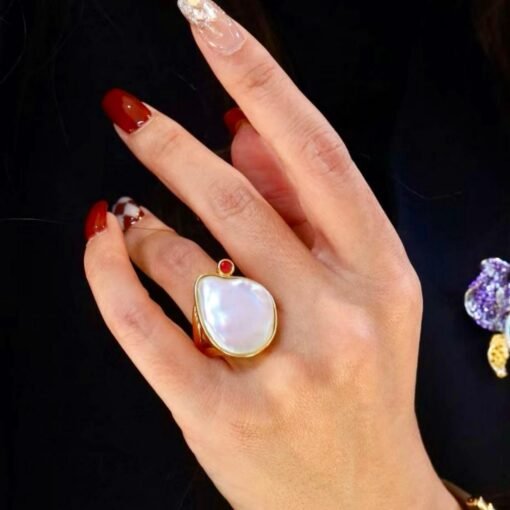Natural Big Pearl Ring Silver|Minimalist Simple Pearl ring gold Women|Statement Pearl ring|Unqiue June Birthstone Pearl ring - Image 8