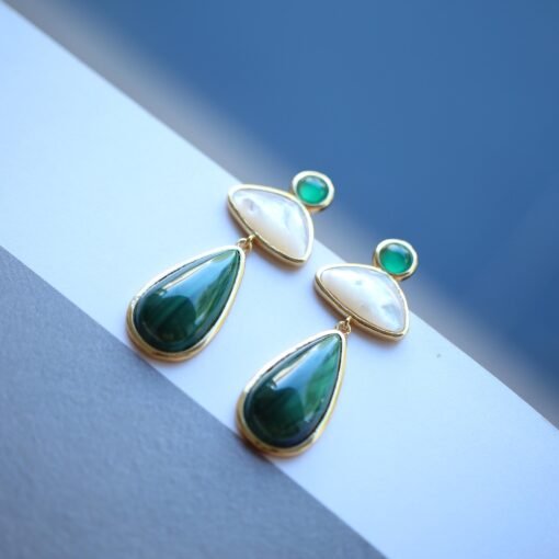 Natural Malachite Drop Earrings sterling silver|Vivid Green Malachite Jewelry|Statement Green Drop Earrings Real|Charm Pearl Earrings - Image 3