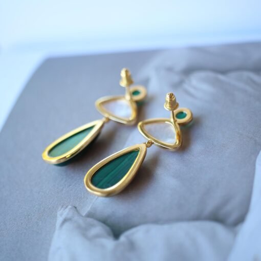 Natural Malachite Drop Earrings sterling silver|Vivid Green Malachite Jewelry|Statement Green Drop Earrings Real|Charm Pearl Earrings - Image 5