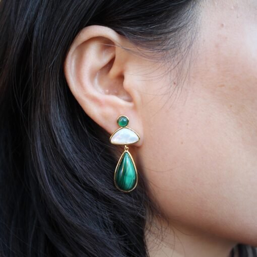 Natural Malachite Drop Earrings sterling silver|Vivid Green Malachite Jewelry|Statement Green Drop Earrings Real|Charm Pearl Earrings - Image 7