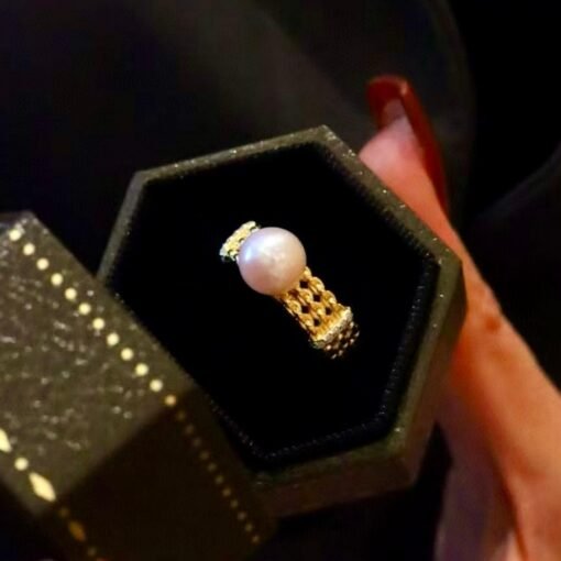 Natural big Pearl Ring Silver|Vintage Antique Pearl ring gold|Statement Pearl ring Women|June Birthstone Pearl ring|Round Real Pearl band - Image 3