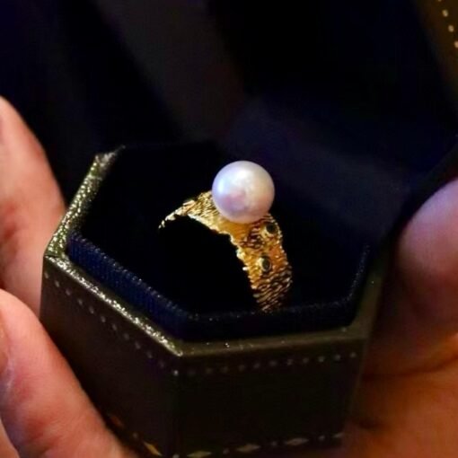 Natural big Pearl Ring Silver|Minimalist Pearl ring gold|Statement Pearl ring Women|June Birthstone Pearl ring|Round Real Pearl ring7mm - Image 2