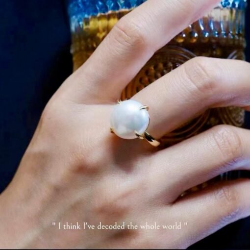Natural big Pearl Ring Silver|Minimalist Pearl ring gold|Statement Pearl ring Women|June Birthstone Pearl ring|Round Real Pearl ring12mm - Image 4