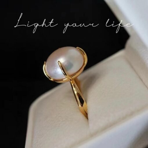 Natural big Pearl Ring Silver|Minimalist Pearl ring gold|Statement Pearl ring Women|June Birthstone Pearl ring|Round Real Pearl ring12mm - Image 3
