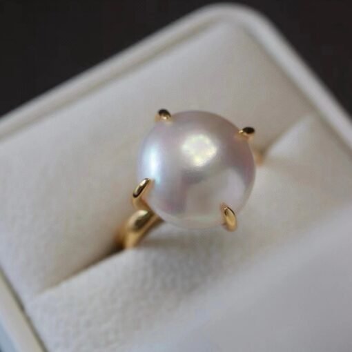 Natural big Pearl Ring Silver|Minimalist Pearl ring gold|Statement Pearl ring Women|June Birthstone Pearl ring|Round Real Pearl ring12mm - Image 7