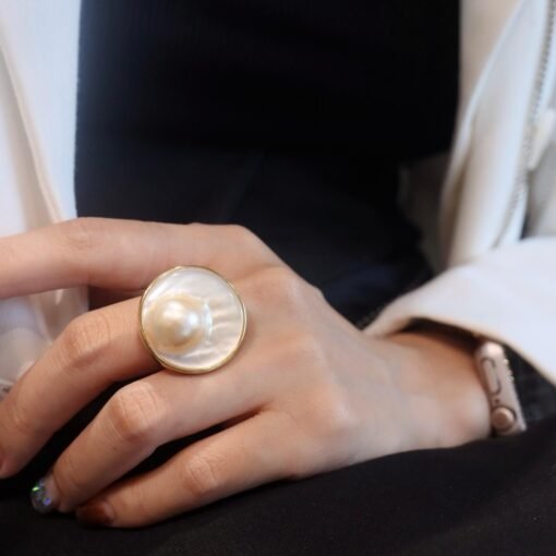 Natural big Pearl Ring Silver|Vintage Pearl ring gold|Statement Mabe Pearl ring Women|June Birthstone Pearl ring|Handmade Real Pearl ring