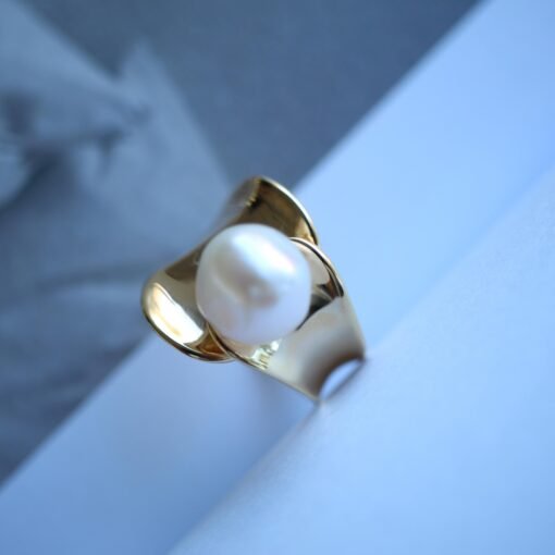 Natural Pearl Ring Silver|Vintage Art Deco Pearl ring gold|Minimalist Pearl ring|June Birthstone ring|12mm PearlUnique pearl ring women