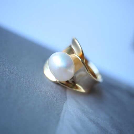 Natural Pearl Ring Silver|Vintage Art Deco Pearl ring gold|Minimalist Pearl ring|June Birthstone ring|12mm PearlUnique pearl ring women - Image 3