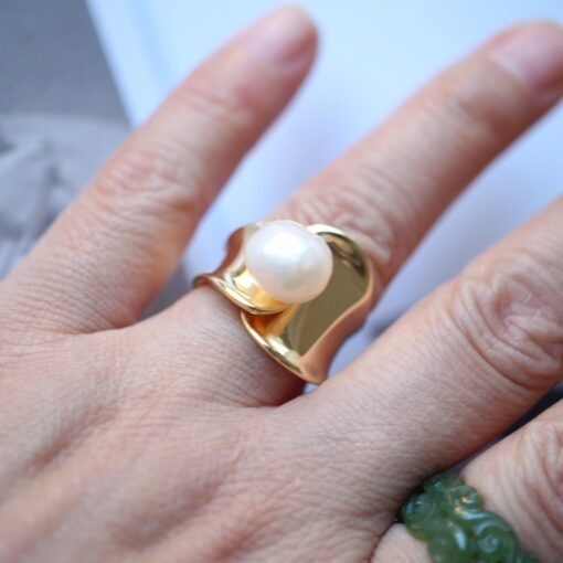 Natural Pearl Ring Silver|Vintage Art Deco Pearl ring gold|Minimalist Pearl ring|June Birthstone ring|12mm PearlUnique pearl ring women - Image 7