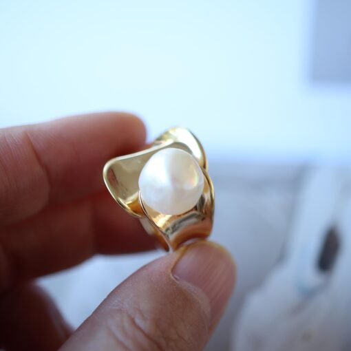 Natural Pearl Ring Silver|Vintage Art Deco Pearl ring gold|Minimalist Pearl ring|June Birthstone ring|12mm PearlUnique pearl ring women - Image 6