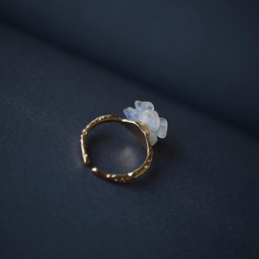 Natural Moonstone with Pearl Ring Women/Unique Moonstone rings/Tiny Petal Flower ring|Hand Carved Moonstone rings|Art deco moonstone ring - Image 2