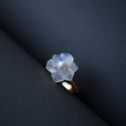 Natural Moonstone with Pearl Ring Women/Unique Moonstone rings/Tiny Petal Flower ring|Hand Carved Moonstone rings|Art deco moonstone ring