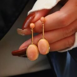 Natural Oval Bezel Pink Queen Conch Shell drop earring silver/Art Deco Trendy Real Pink Gemstone Jewelry|Statement Unique Earring gold
