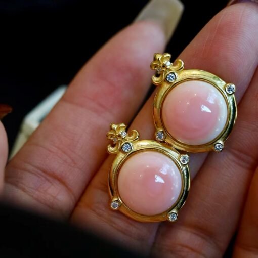 Natural Pink Queen Conch Shell drop earring gold plated silver|Statement Pink Gemstone Jewelry|Unique Earring For Her|Bezel set drop Earring - Image 5