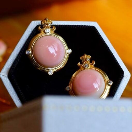 Natural Pink Queen Conch Shell drop earring gold plated silver|Statement Pink Gemstone Jewelry|Unique Earring For Her|Bezel set drop Earring - Image 6