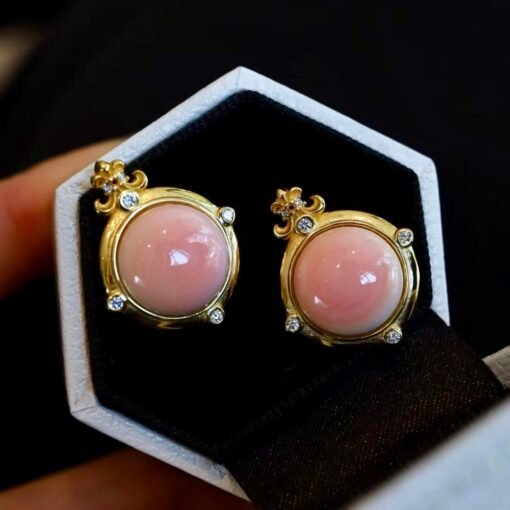Natural Pink Queen Conch Shell drop earring gold plated silver|Statement Pink Gemstone Jewelry|Unique Earring For Her|Bezel set drop Earring
