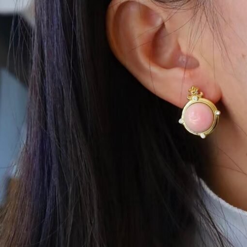 Natural Pink Queen Conch Shell drop earring gold plated silver|Statement Pink Gemstone Jewelry|Unique Earring For Her|Bezel set drop Earring - Image 8