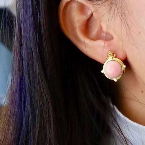 Natural Pink Queen Conch Shell drop earring gold plated silver|Statement Pink Gemstone Jewelry|Unique Earring For Her|Bezel set drop Earring - Image 4