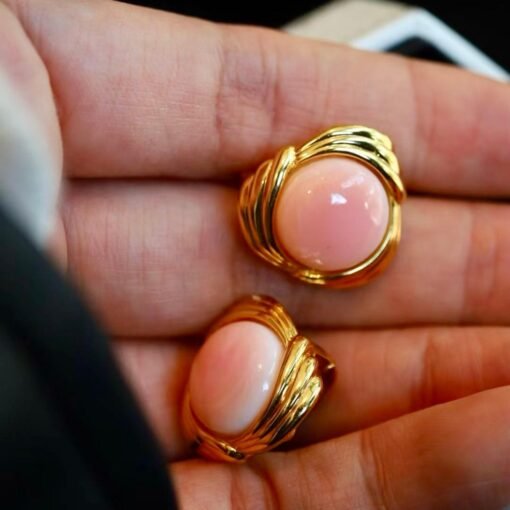 Natural Pink Queen Conch Shell drop earring gold plated silver|Statement Pink Gemstone Jewelry|Unique Earring For Her|Bezel set drop Earring - Image 3