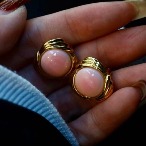 Natural Pink Queen Conch Shell drop earring gold plated silver|Statement Pink Gemstone Jewelry|Unique Earring For Her|Bezel set drop Earring - Image 6