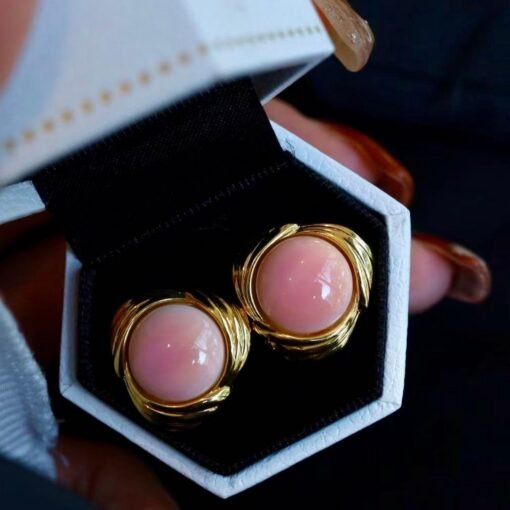 Natural Pink Queen Conch Shell drop earring gold plated silver|Statement Pink Gemstone Jewelry|Unique Earring For Her|Bezel set drop Earring - Image 5