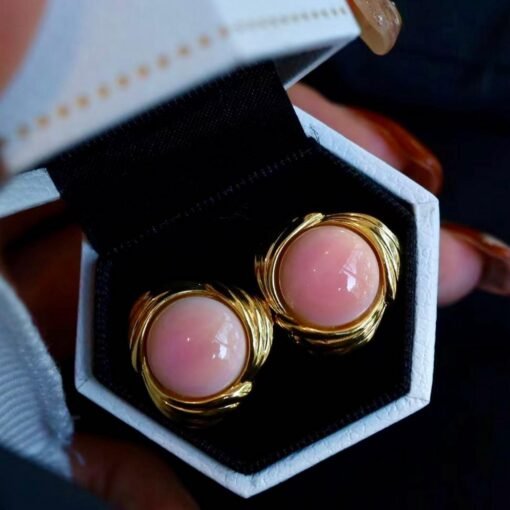 Natural Pink Queen Conch Shell drop earring gold plated silver|Statement Pink Gemstone Jewelry|Unique Earring For Her|Bezel set drop Earring - Image 4